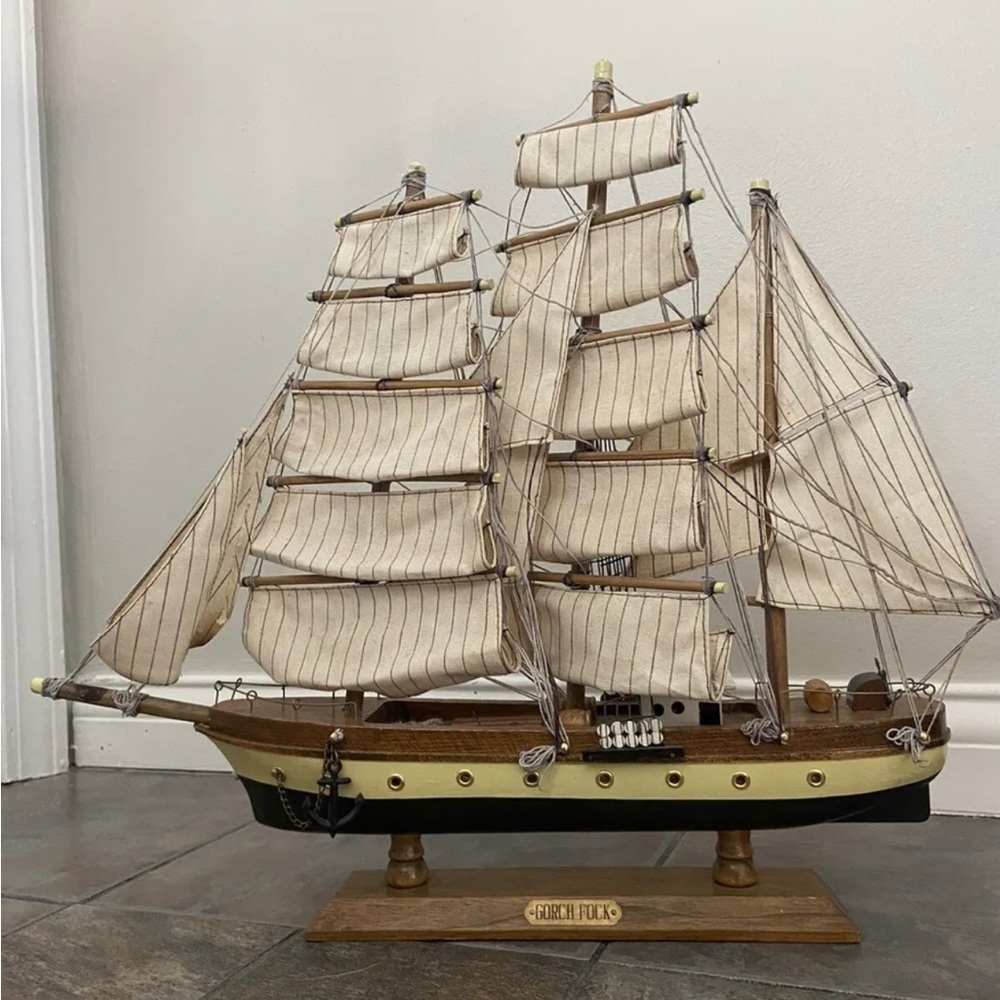 Vintage Handcrafted Wooden Model Gorch Fock Clipper Ship German Navy